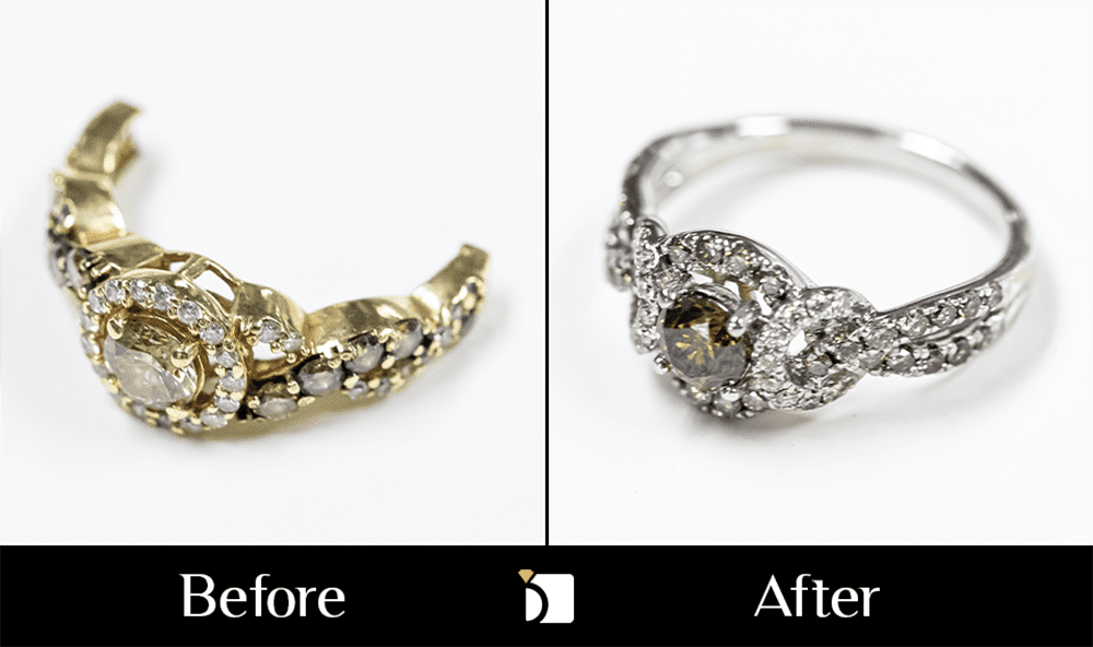 Before & After LeVian Chocolate Diamond 14ky Ring Restored by Professional Ring Repair & Resizing Services