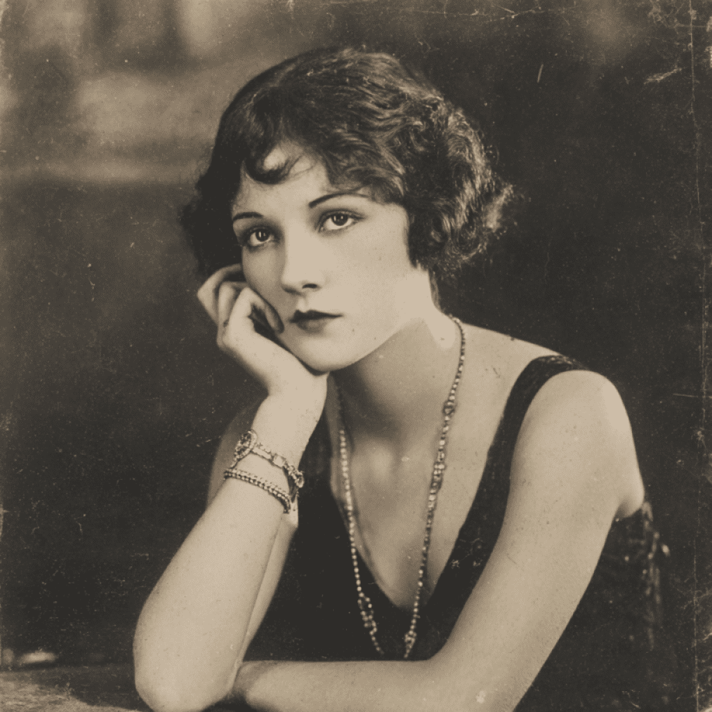 Image showcasing flapper girl in the 1920s wearing tennis bracelet