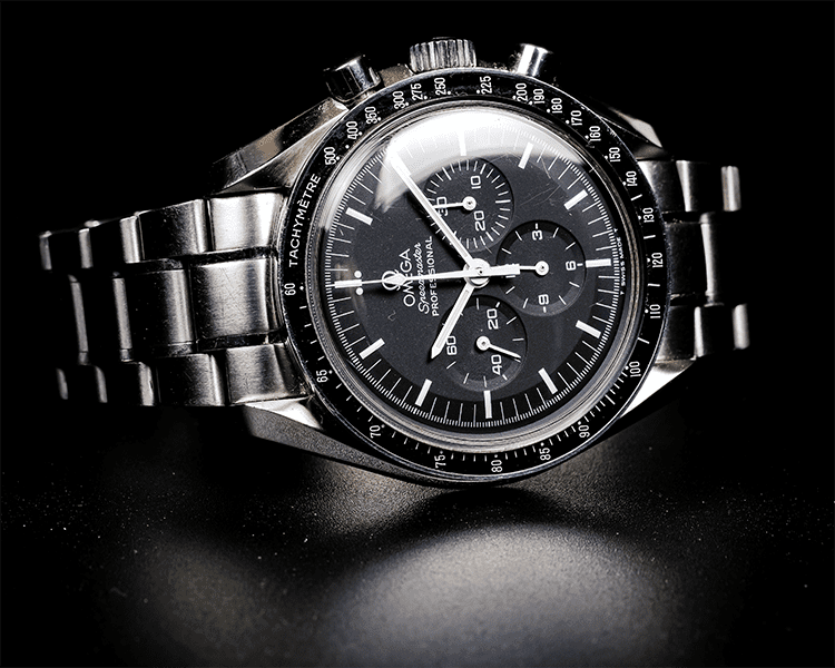 Black Omega Timepiece Displayed on Blackground Professional Watch Repair