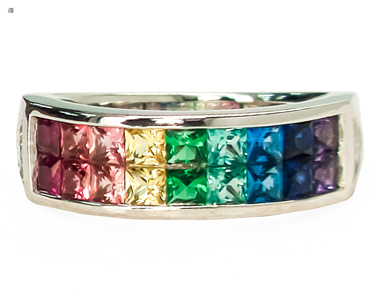 After #182 Multi-Colored Gemstone Invisible Setting Ring Restored by Master Jewelers