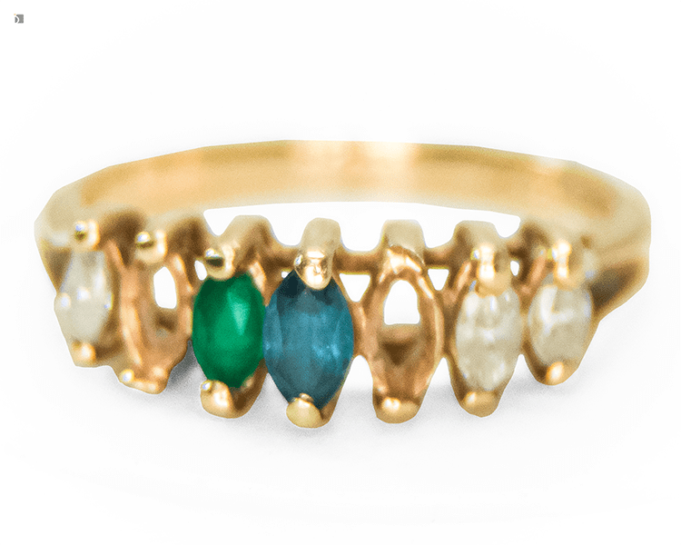 Before #183 Close Up of Multi-Colored Gemstone Ring Prior to Professional Gemstone Replacement