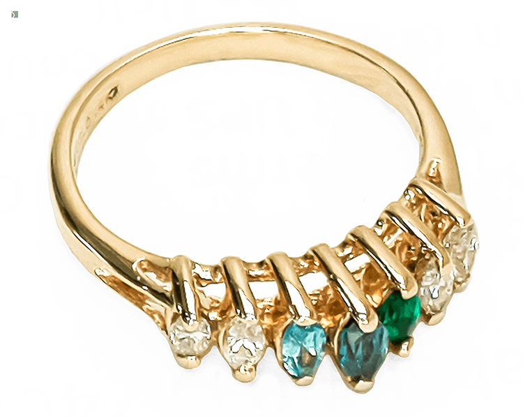 After #183 Top Angled View of Multi-Colored Gemstone Ring Prior to Expert Work by Master Jewelers