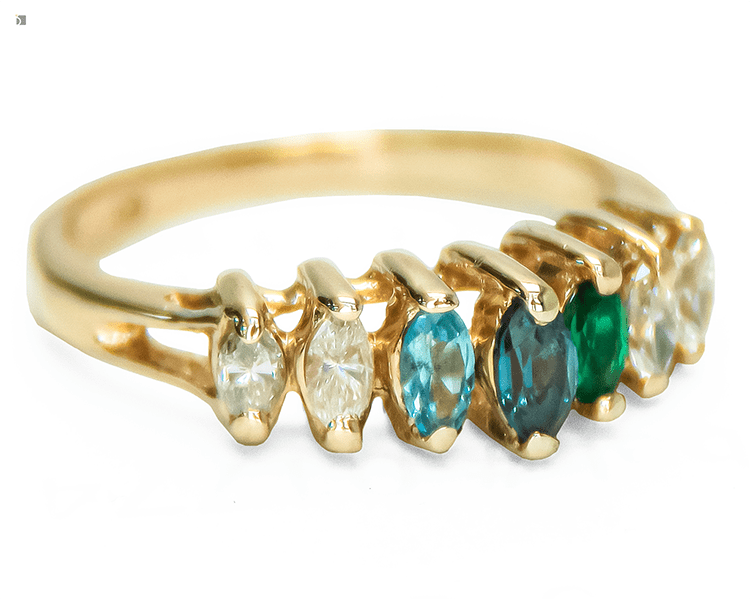 After #183 Side View of Multi-Colored Gemstone Ring Prior to Professional Ring Repair