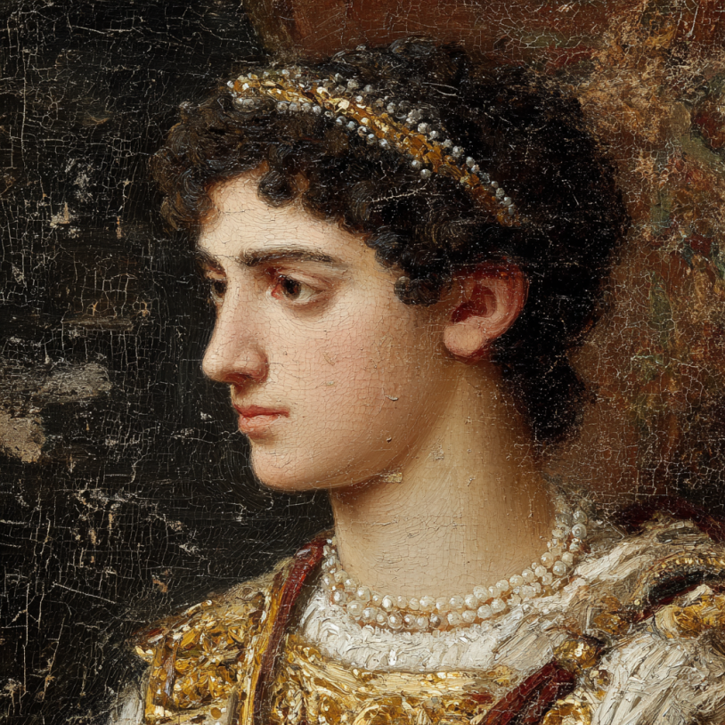 Image showing ancient painting of ancient roman royal wearing pearls