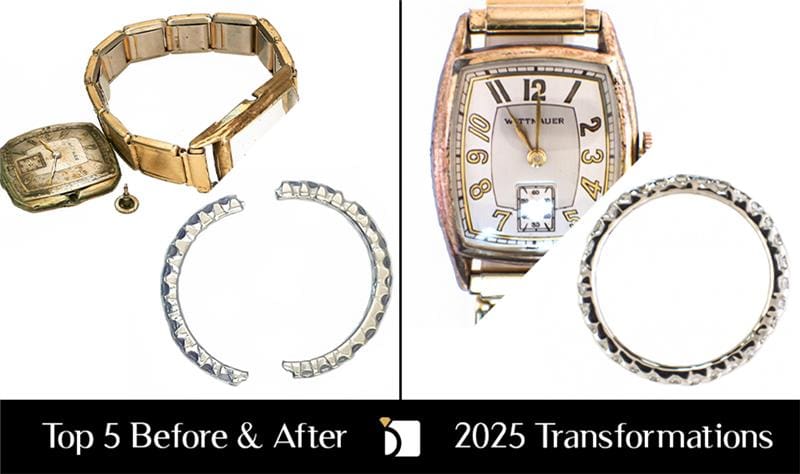 Before & After #185 Showing a Vintage Wittnauer Watch and Wedding Band Restored
