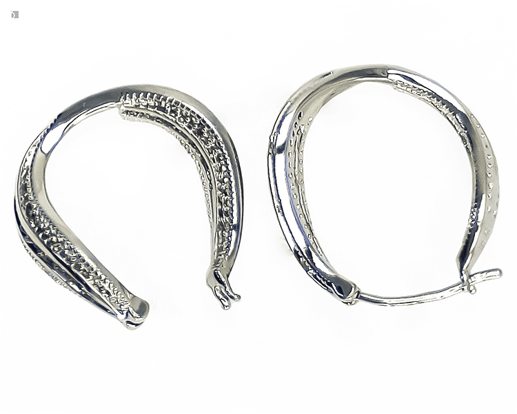 After #186 Top View of Pair of Earrings with Missing Hoop Wire Prior to Professional Repair