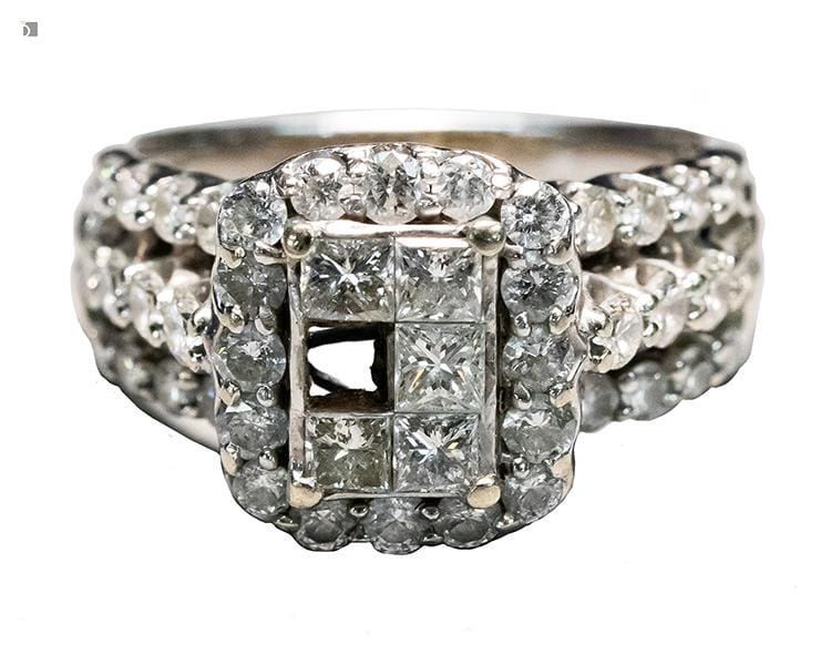 Before #187 Front View of Diamond Invisible Set Ring Prior to Restoration Services