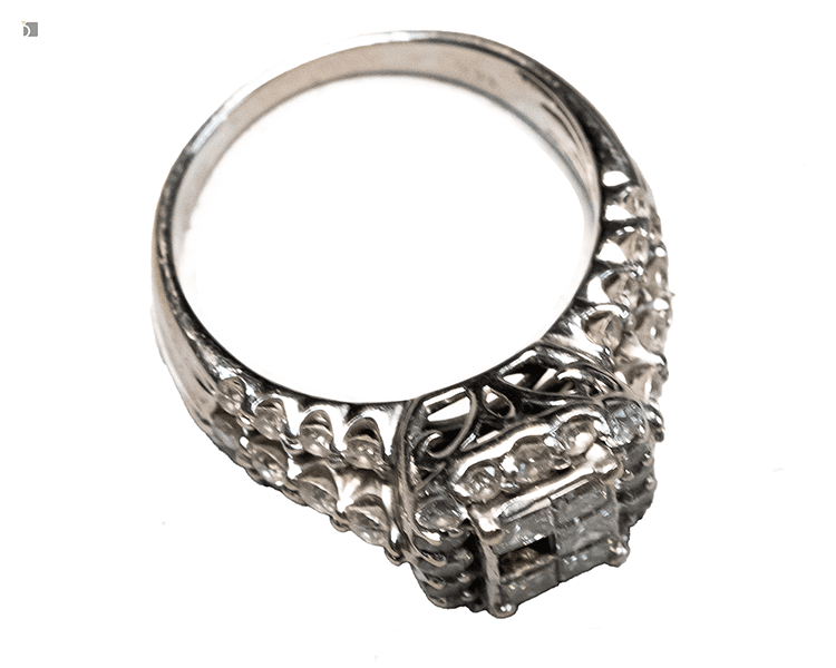 Before #187 Top View of Unrestored Invisible Setting Prior to Invisible Setting Services by Master Jewelers