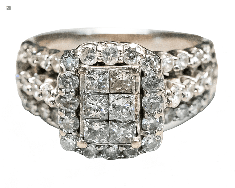Before #187 Front View of Diamond Invisible Set Ring After to Ring Restoration Services