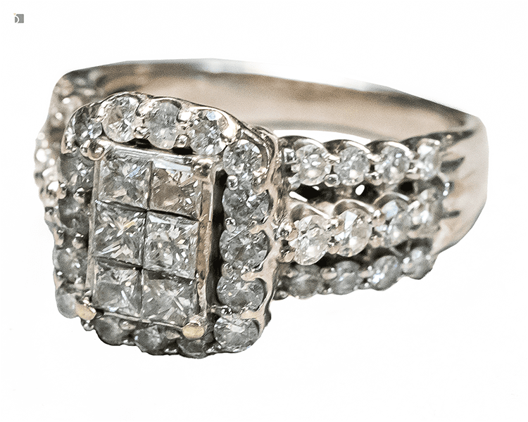 After #187 Side View of Diamond Invisible Set Ring After Invisible Setting Services by Master Jewelers