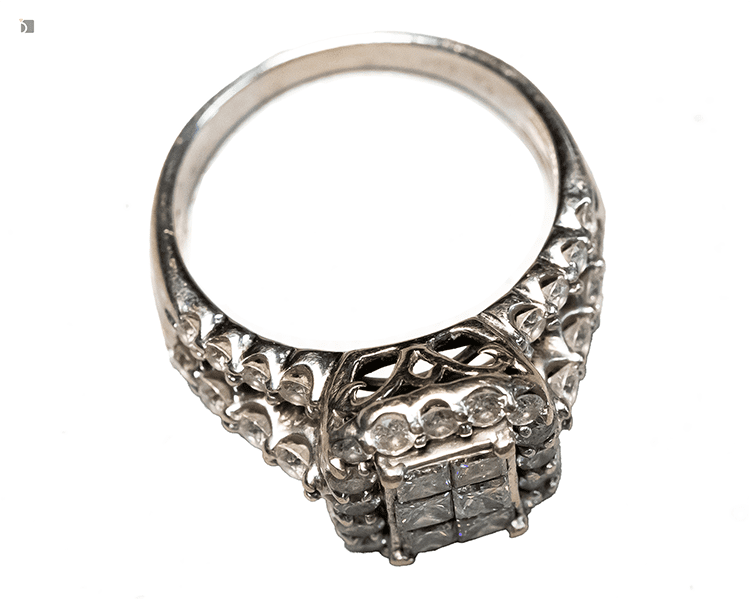 After #187 Top View of Unrestored Invisible Setting Restored by Invisible Setting Services by Master Jewelers