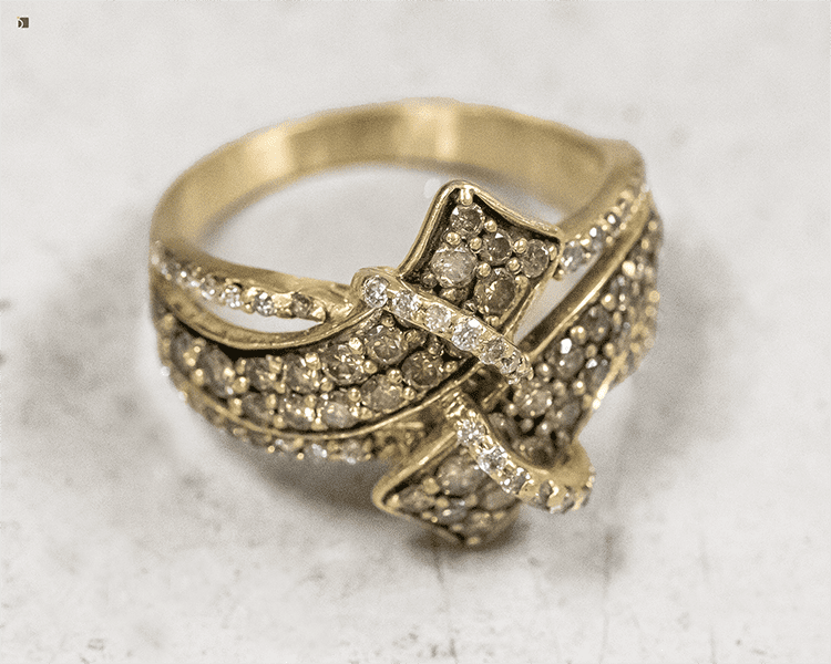After #190 14kt gold diamond gemstone ring restored by premier repair services from Master Jewelers