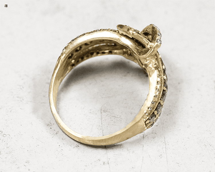 After #190 14kt gold diamond gemstone ring back view of full ring shank replacement