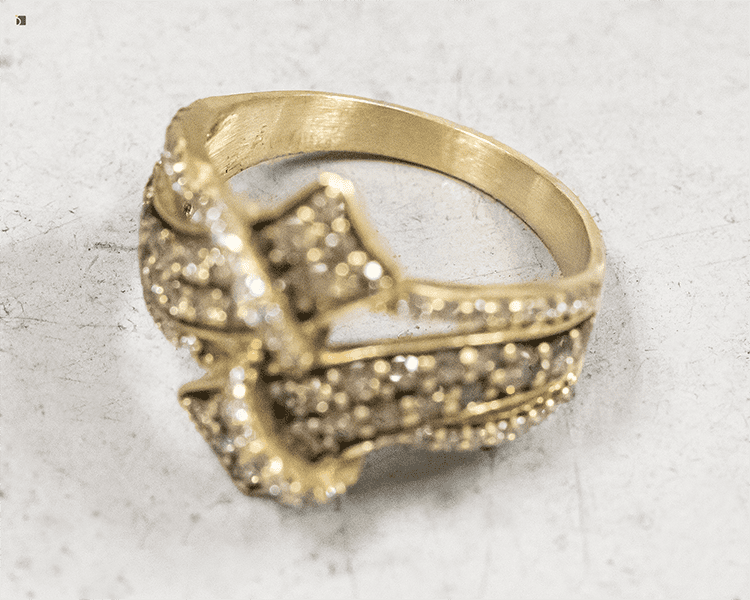 After #190 14kt gold diamond gemstone ring with full shank replacement serviced by Master Jewelers