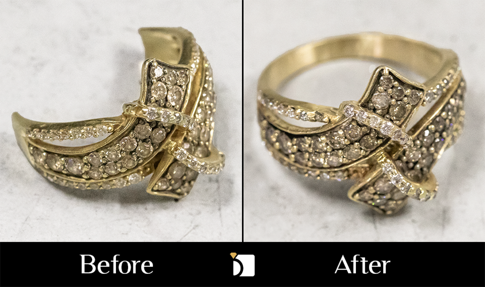 Before & After #190 Diamond Gemstone Ring Receiving Premier Jewelry Maintenance and Full Shank Replacement