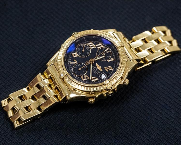 Before #191 Side Angled View of Breitling Chronomat Watch Prior to Premier Watch Servicing Restoration