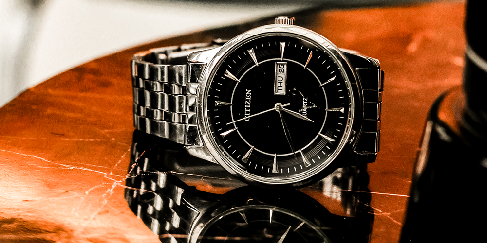 Black Quartz Citizen Watch on Display For Professional Watch Servicing