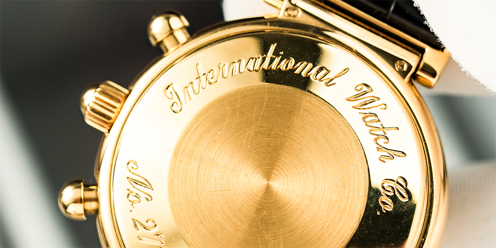Close Up of IWC Shaffhausen Watch Case Back Displayed for Authorized Services