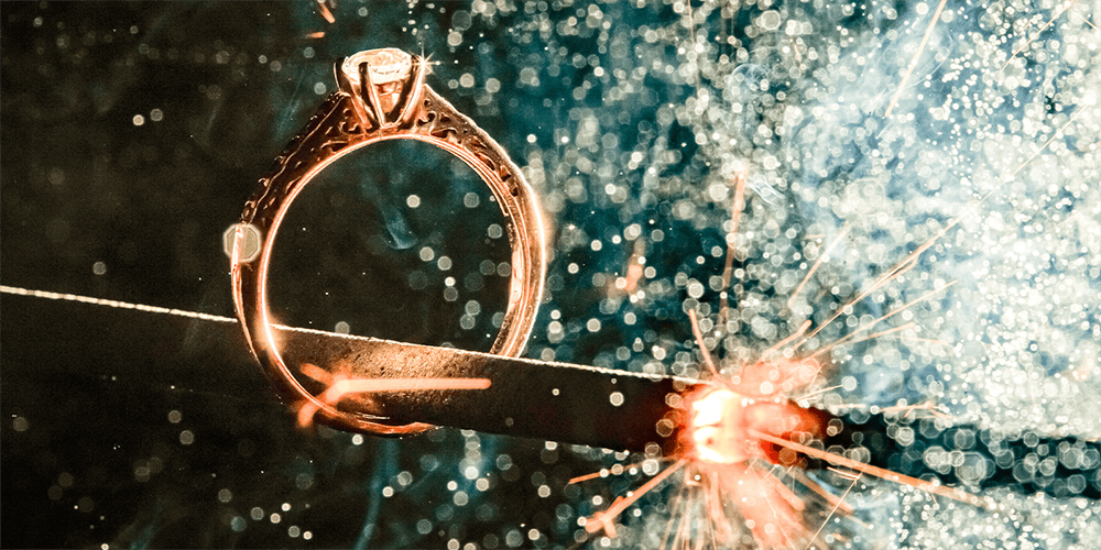 Diamond Engagement Ring Fine Jewelry Displayed on Sparkler on Independence Day