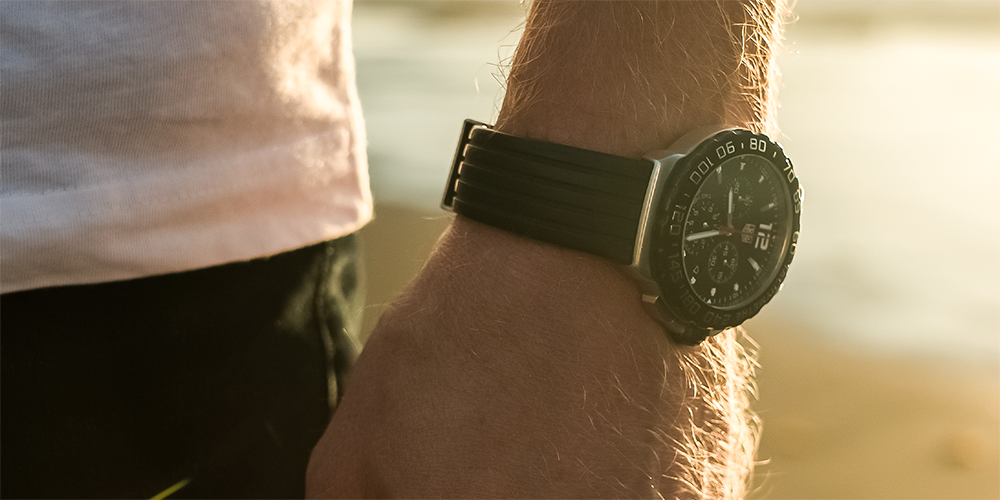 Man Wearing Tag Heuer Watch Timepiece Outside on Wrist
