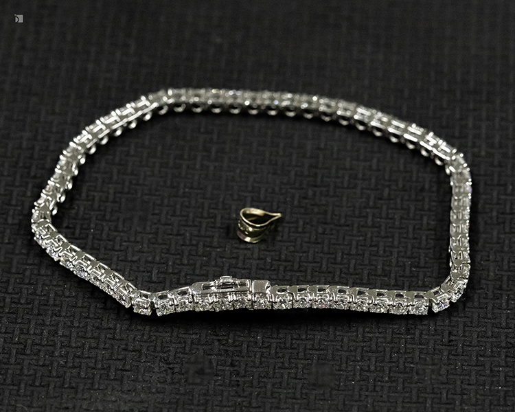 Before #193 White Gold Diamond Gemstone Tennis Bracelet Being Sized with a Pendant Conversion